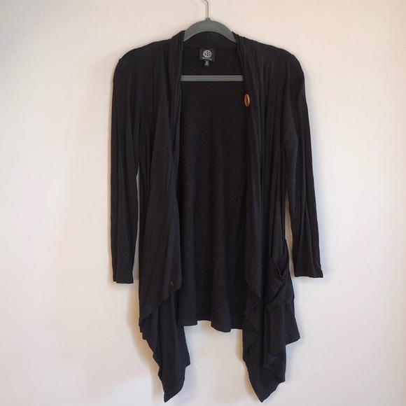 BOBEAU One Button Fleece Wrapped Cardigan Black - Picture 2 of 4